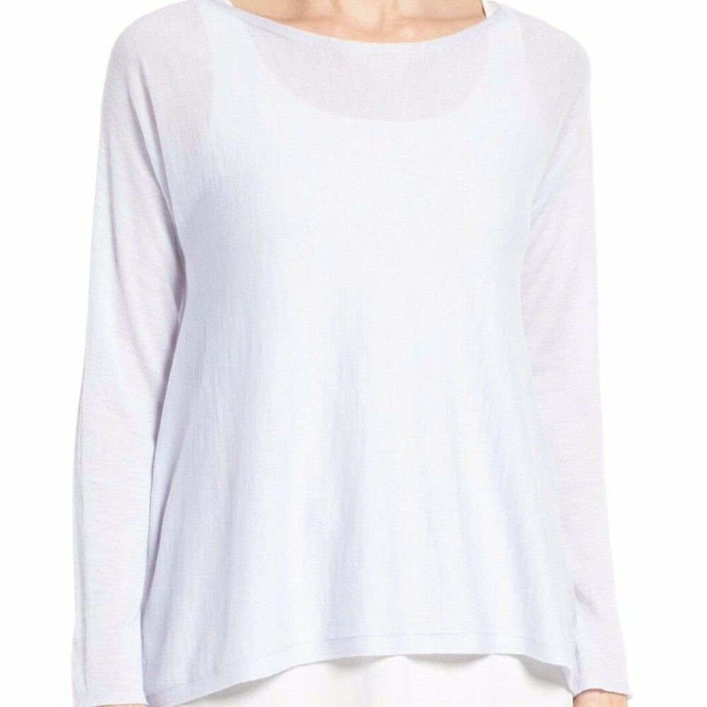 Eileen Fisher Indian Sky Bateau Neck Merino Wool Seamless Sweater